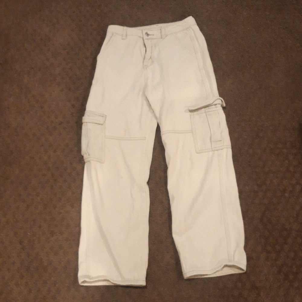Mens baggy fit white cargo Jean's
